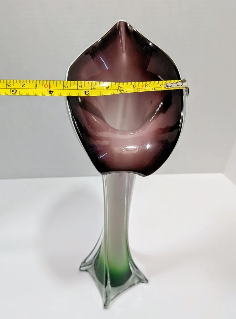 Vintage Murano Style Glass Jack in the Pulpit Vase Calla Lily Purple Green 15